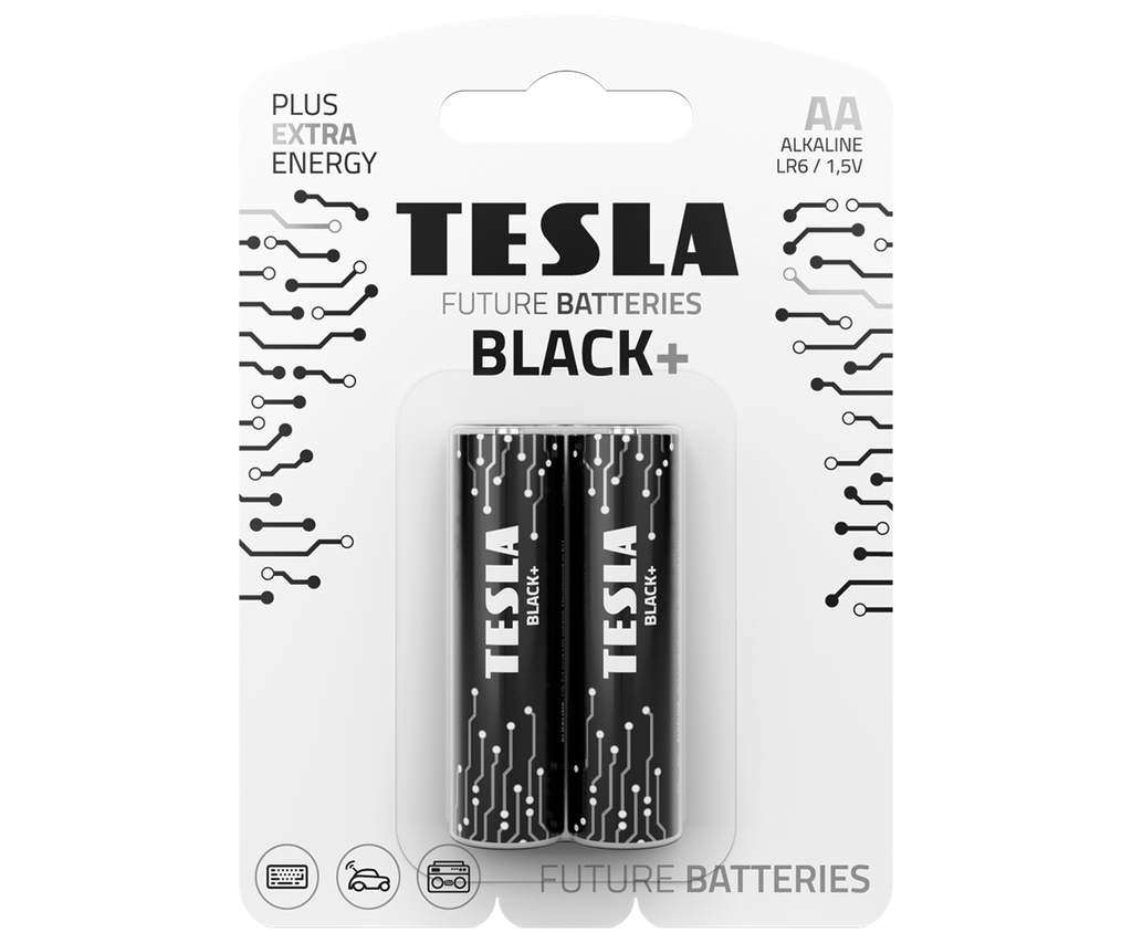 Tesla AA Black+ 2 í pk. Alk. rafhl.