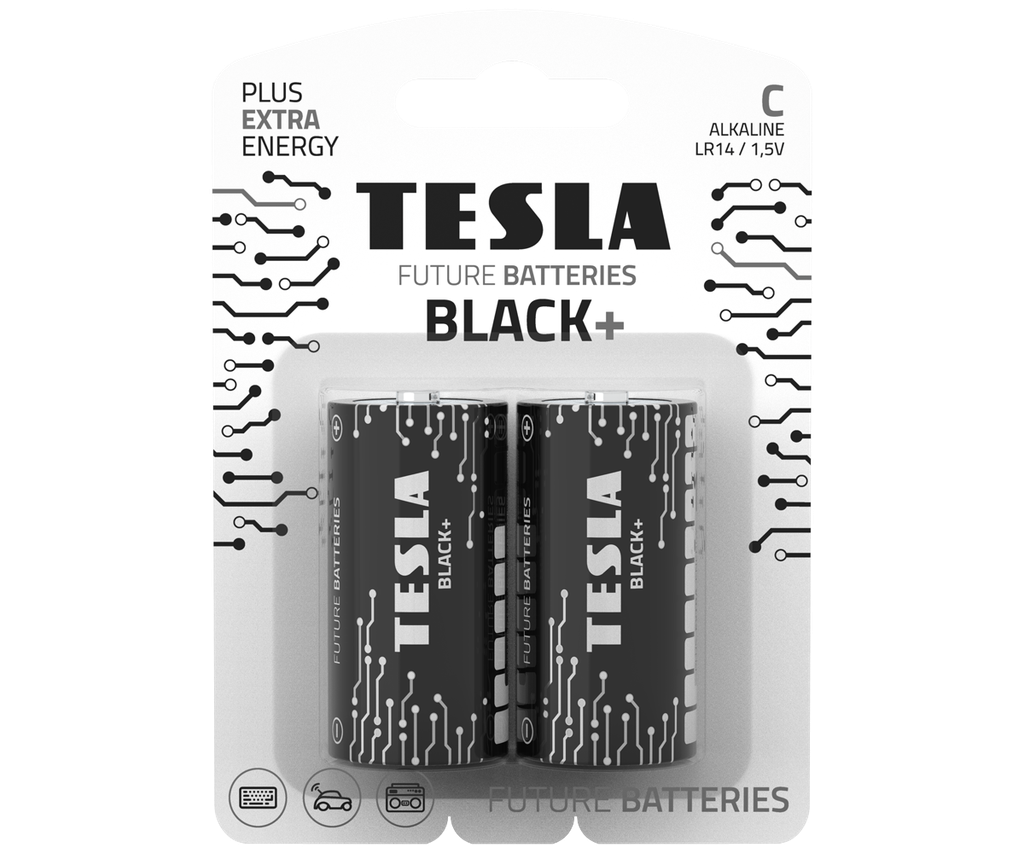 Tesla C Black+ 2 í pk. Alk. rafhl.