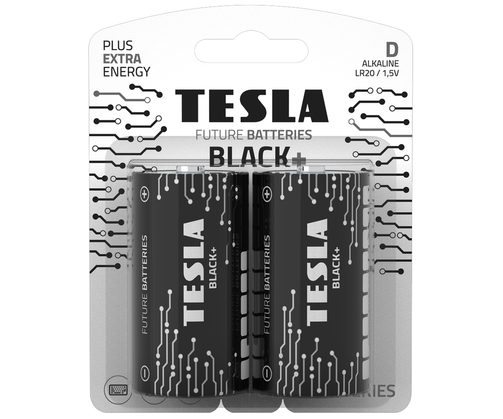 Tesla D Black+ 2 í pk. Alk. rafhl.