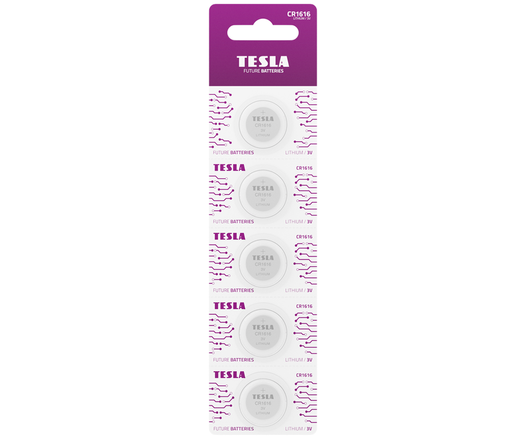 Tesla CR1616 5 stk í pk. Lithium rafhl.