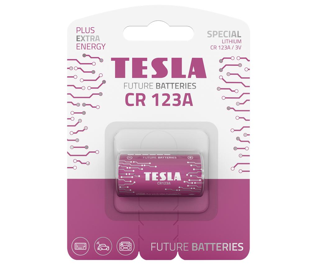 Tesla CR123 - 1 stk í pk. LiFeS2 rafhl.