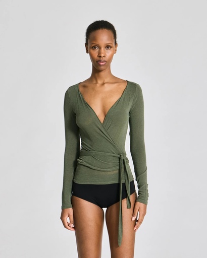 GAI+LISVA Toppur Anne Wrap LS Wool Top Olive