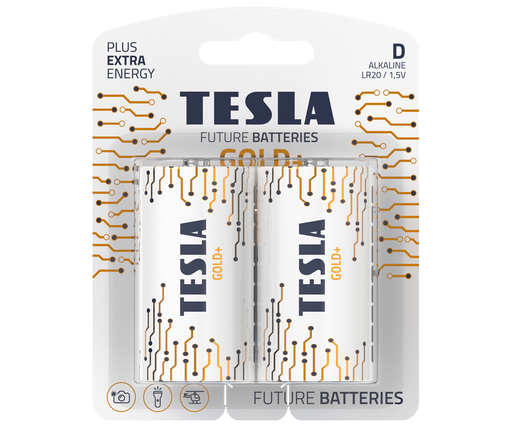 [12200222] Tesla D Gold+ 2 í pk. Alk. rafhl.